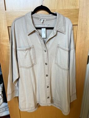 NWT  Beige Button-Front Oversized Shirt Jacket